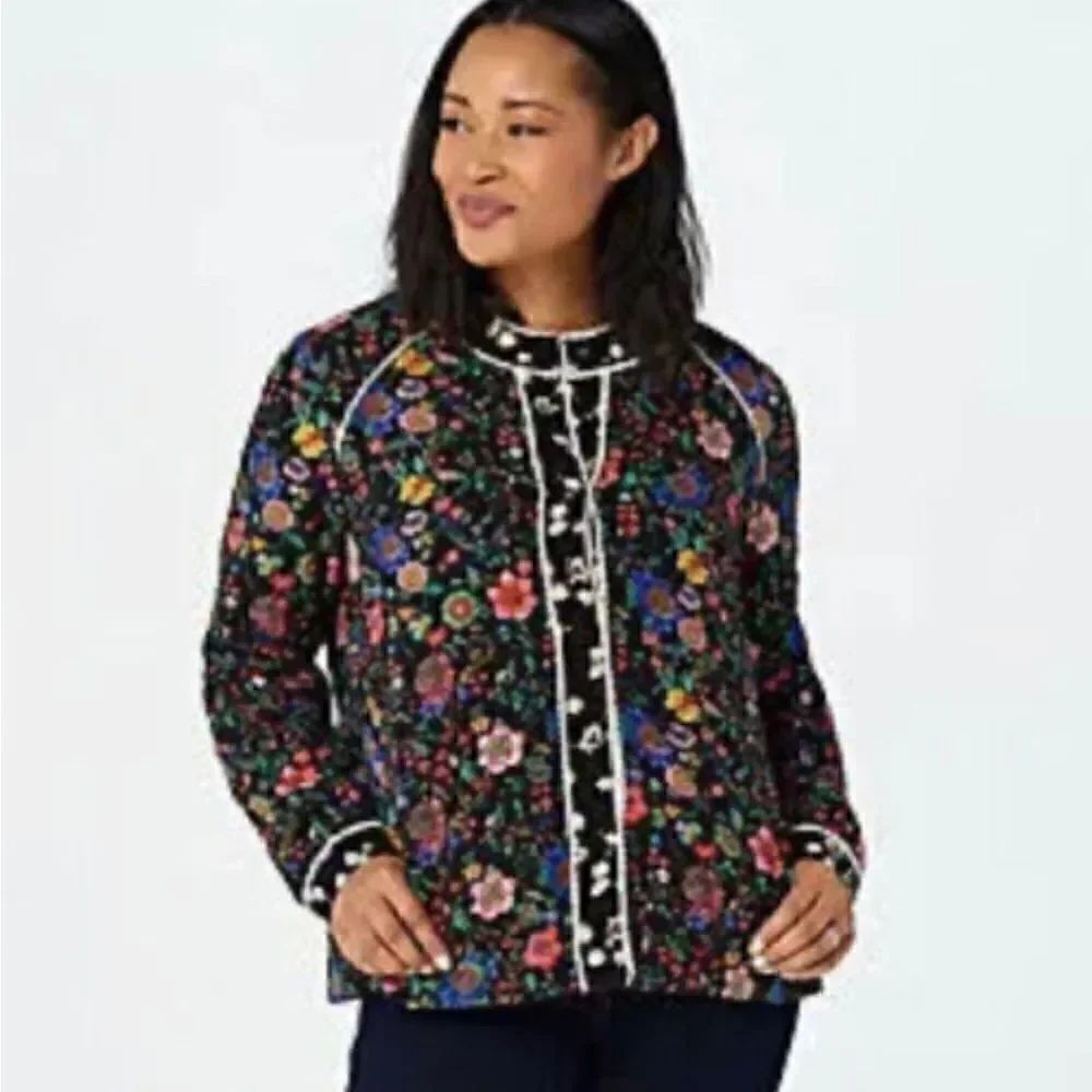 Lori Goldstein floral jacket with contrasting trim Sz M